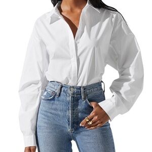 Astr White Oversized Boxy Button Down Shirt L back open detail Bloomingdale’s